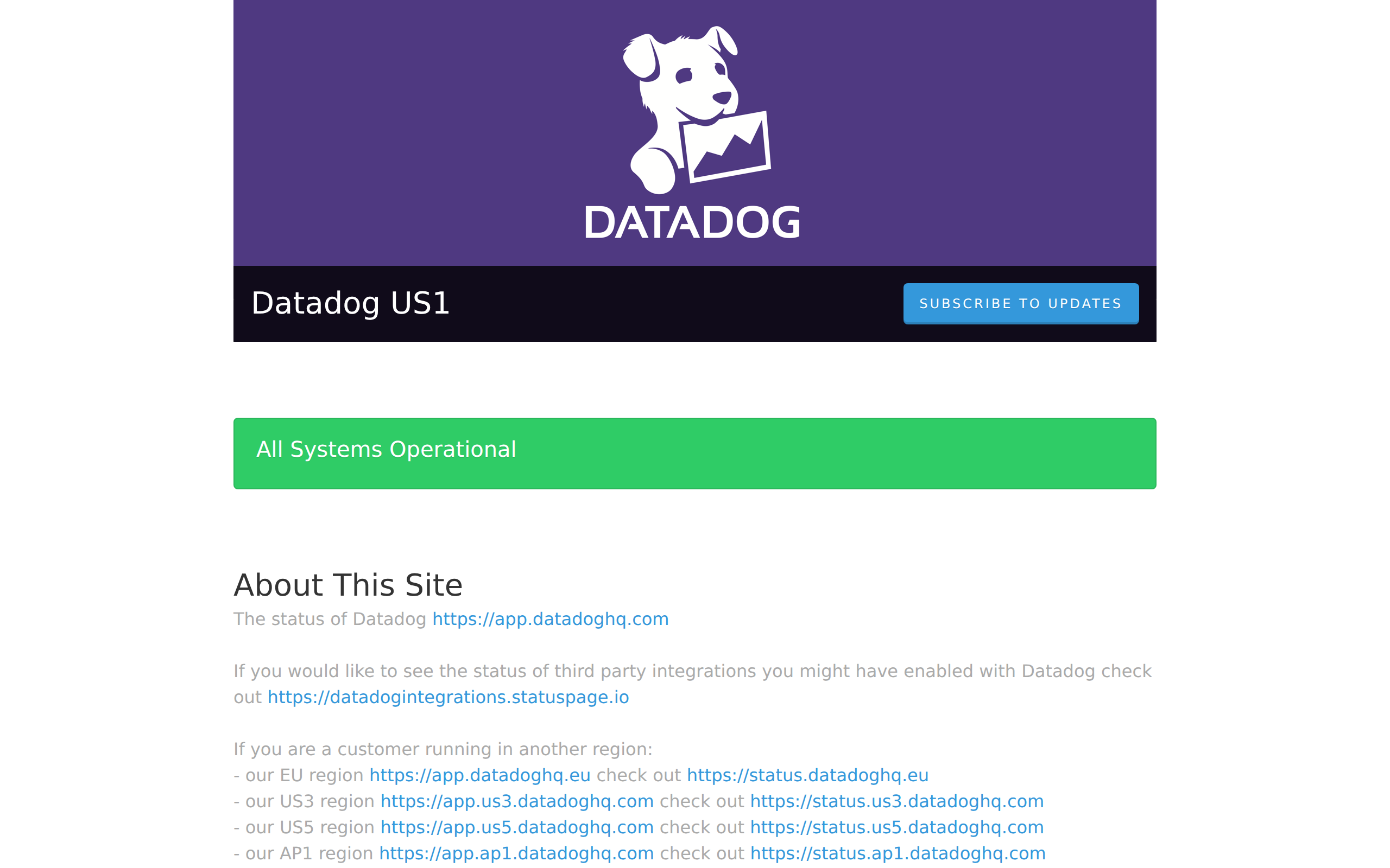 Screenshot of the Datadog status page